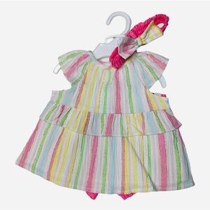 Little Me Striped Ruffle Dress Set Size 3 Months